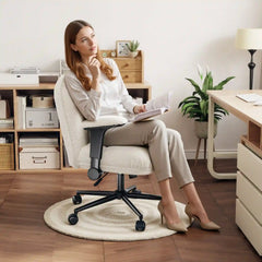 Heated Ergonomic Office Chair, White Home Office Desk Chair with Flip-up Armrests, Reclining Office Chair with Wheels for Bedroom, Dorm Room Essentials & Home Office