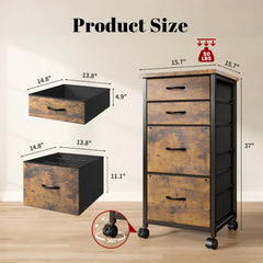 SNHOMEE 4-Drawer Vertical Fabric Storage Cabinet, Mobile Organizer with Wood Top, Home Office Mobile File Cabinet, Multi Colors