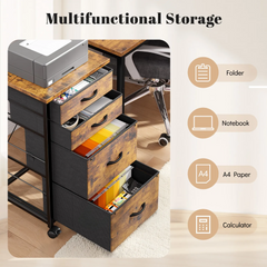 SNHOMEE 4-Drawer Vertical Fabric Storage Cabinet, Mobile Organizer with Wood Top, Home Office Mobile File Cabinet, Multi Colors