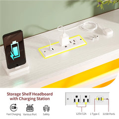 Snhomee LED Metal Platform Bed Frame with Storage Space, 882Lbs & Quiet Support, No Box Spring Needed
