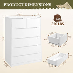 Snhomee Tall Storage Dresser, Modern Handleless Cabinet with Six Spacious Drawers, Quiet Glide & Anti-Tip Design for Bedroom, Living Room and Entryway