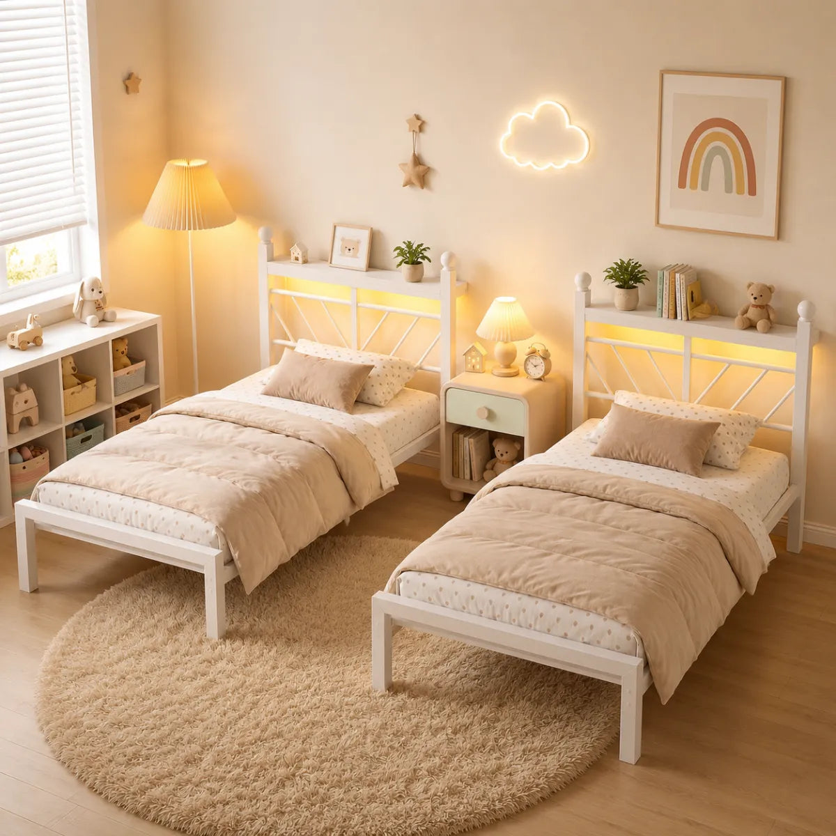 Snhomee LED Metal Platform Bed Frame with Storage Space, 882Lbs & Quiet Support, No Box Spring Needed