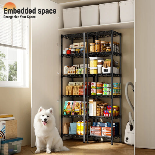 Snhomee Metal Wire Storage Shelving Unit, Freestanding Organizer Rack for Garage, Kitchen, Bathroom, Laundry Room & Pantry, Black 800