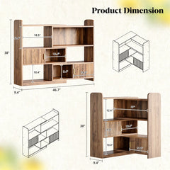Snhomee Expandable Bookshelve,L Shaped Corner Bookshelf with 2 Enclosed Storage Cabinet, Rustic Farmhouse Bookshelf for Bedroom, Living Room, Home Office